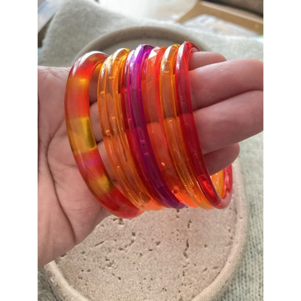 80’s Style Neon Plastic Bangle Bracelets Set Of 8 Colorful Stackable Statement